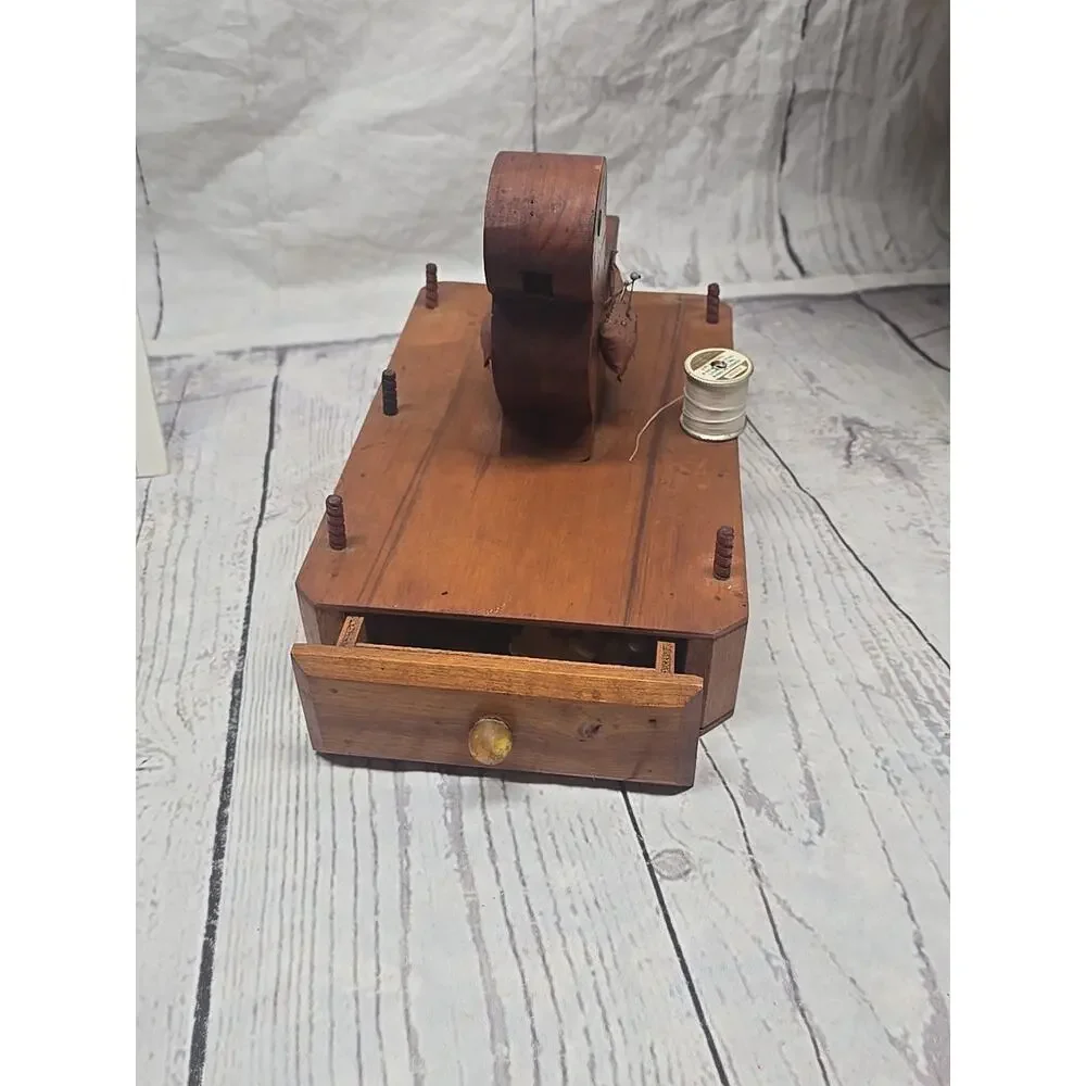 Vintage Wooden Figural Bird Sewing Caddy Stand with Drawer